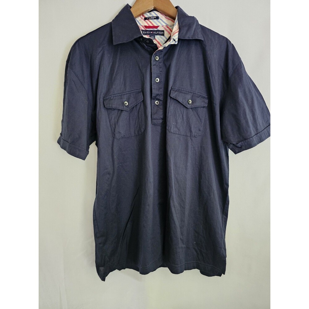 Tommy Hilfiger Shirt Men's Blue Polo Short Sleeve Size Large